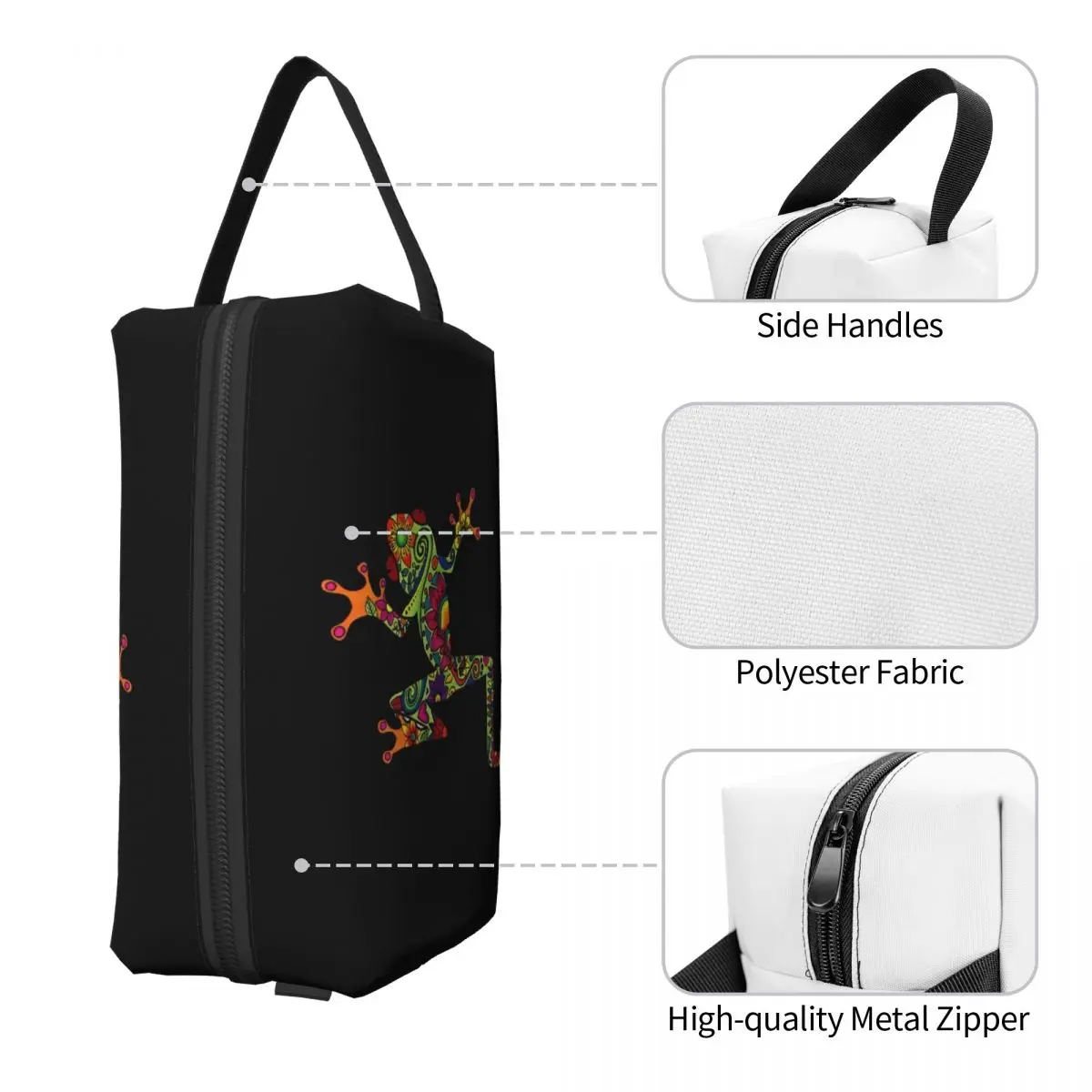 Hipple Frog Pattern Unisex Makeup Organizer Bag Travel Toiletry Zipper Pouch Birthday Double-sided Printing Case