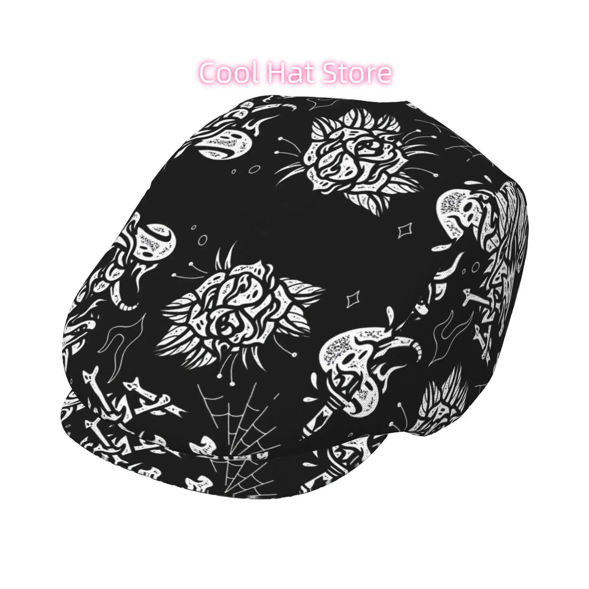 Dark Tattoo Symbol Record Men And Women Flat Cap Adjustable Newsboy Cap Beret Ivy Cap Cabbie Flat Hat Irish Hat Fishing Hat Bean
