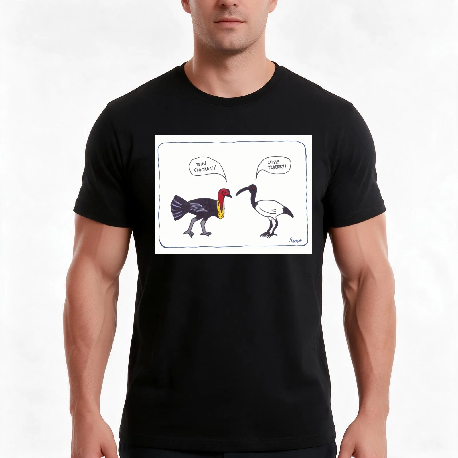 Bin Chicken Jive Turkey T-Shirt, Summer Casual Cotton Tee, Oversized Streetwear Tops, Vintage Graphic Print, Unisex Men Women