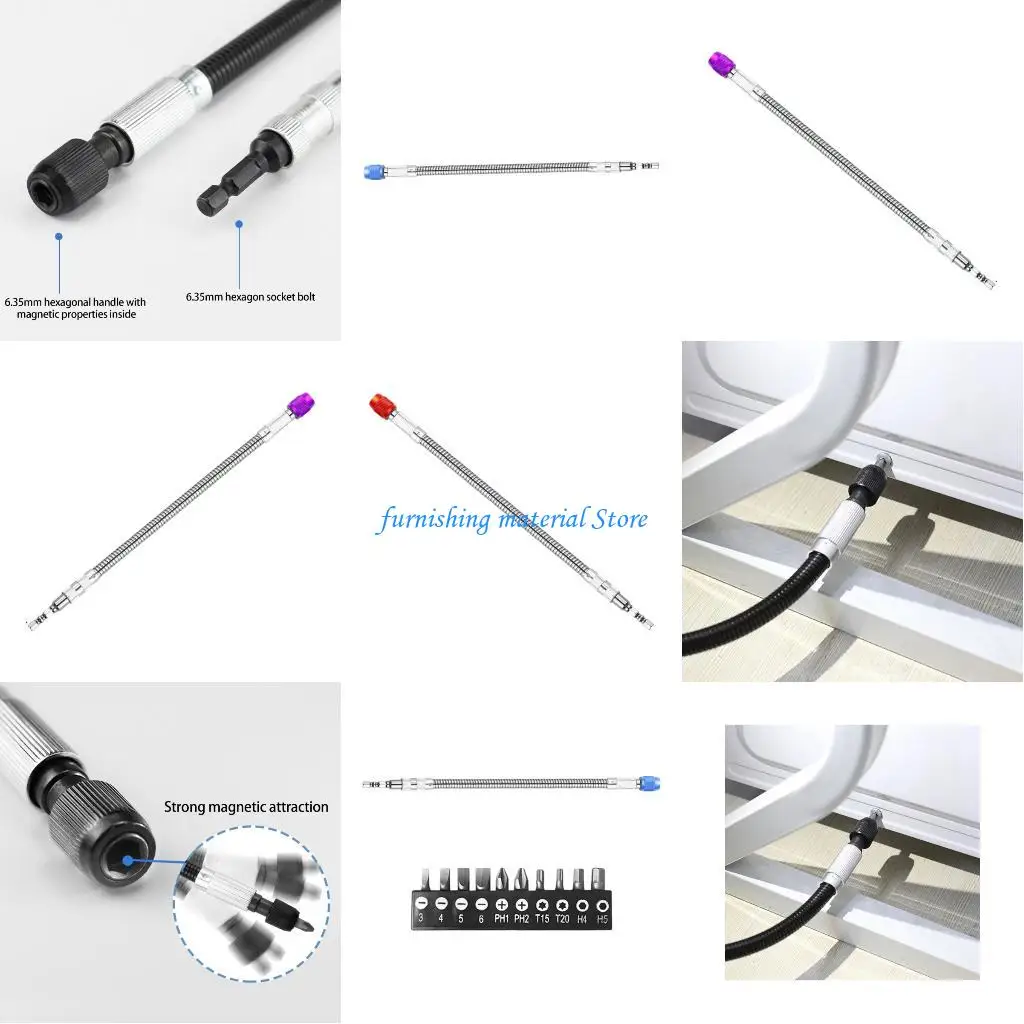 

Y5GD Ergonomic 300mm Flexible Shaft 10pc Bit Set Quick Detach Metal