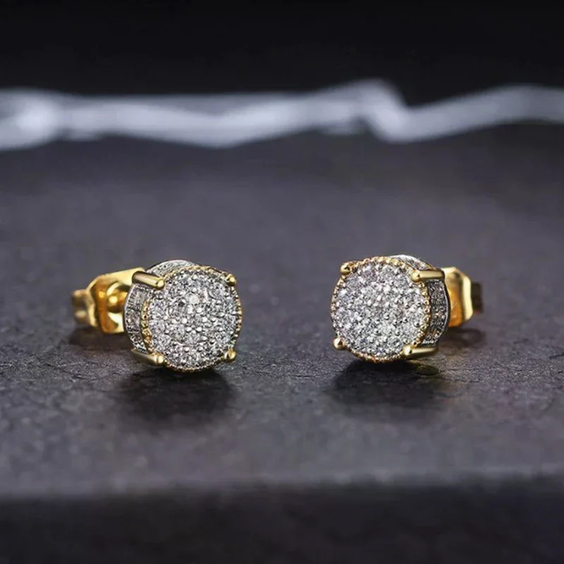 Stud Earrings For Men Women Gold Color Punk Jewelry Iced Out Zircon Rapper's Hip Hop Accessories Street Culture Jewellry
