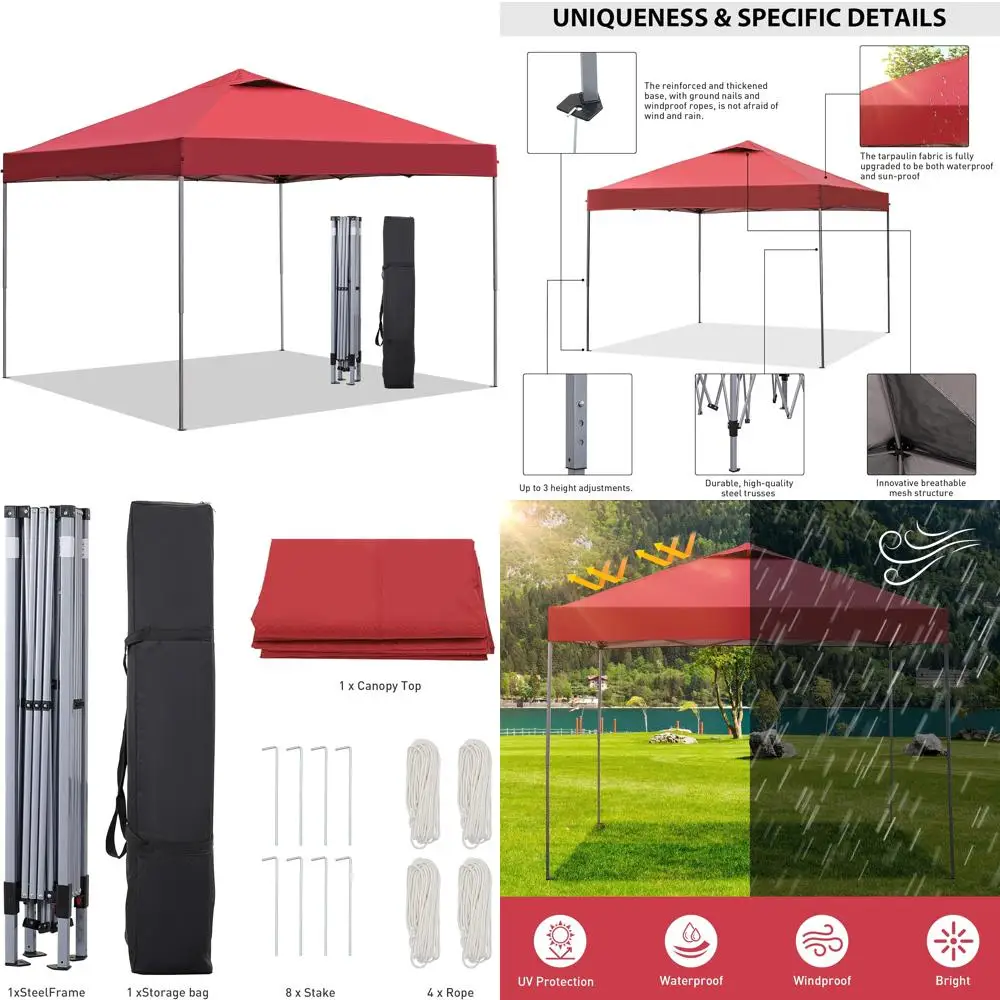 

Portable Outdoor Canopy Tent for Events, Parties, Camping - 10x10 Feet, Red, Durable Gazebo Shelter