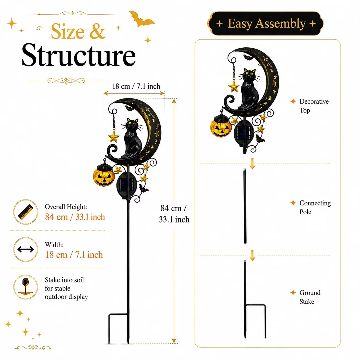 Solar Garden Stake Light Pumpkin Cat Yard Landscape Set for Lawn Pathway Walkway Decor Gift Outdoor Lighting Night Glow Art