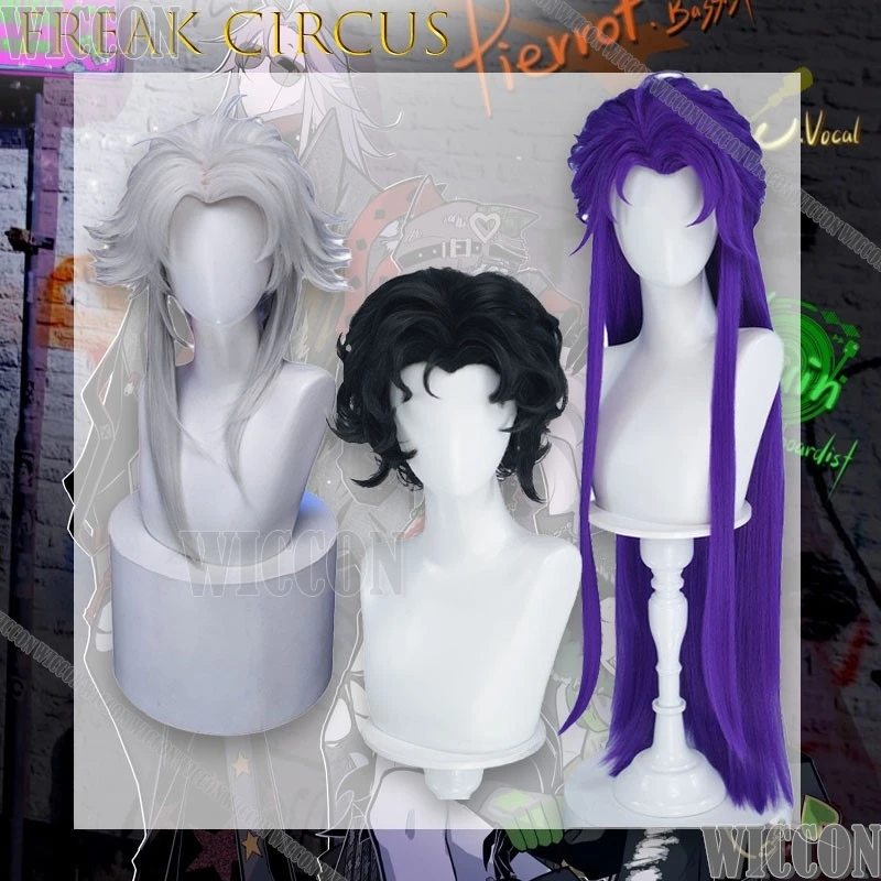 

Freak Circus Jester Cosplay Wig Long Hair Widows Peak Messy Top Anime Costume For Men Women Pierrot Cosplay Heat Resistant Wig