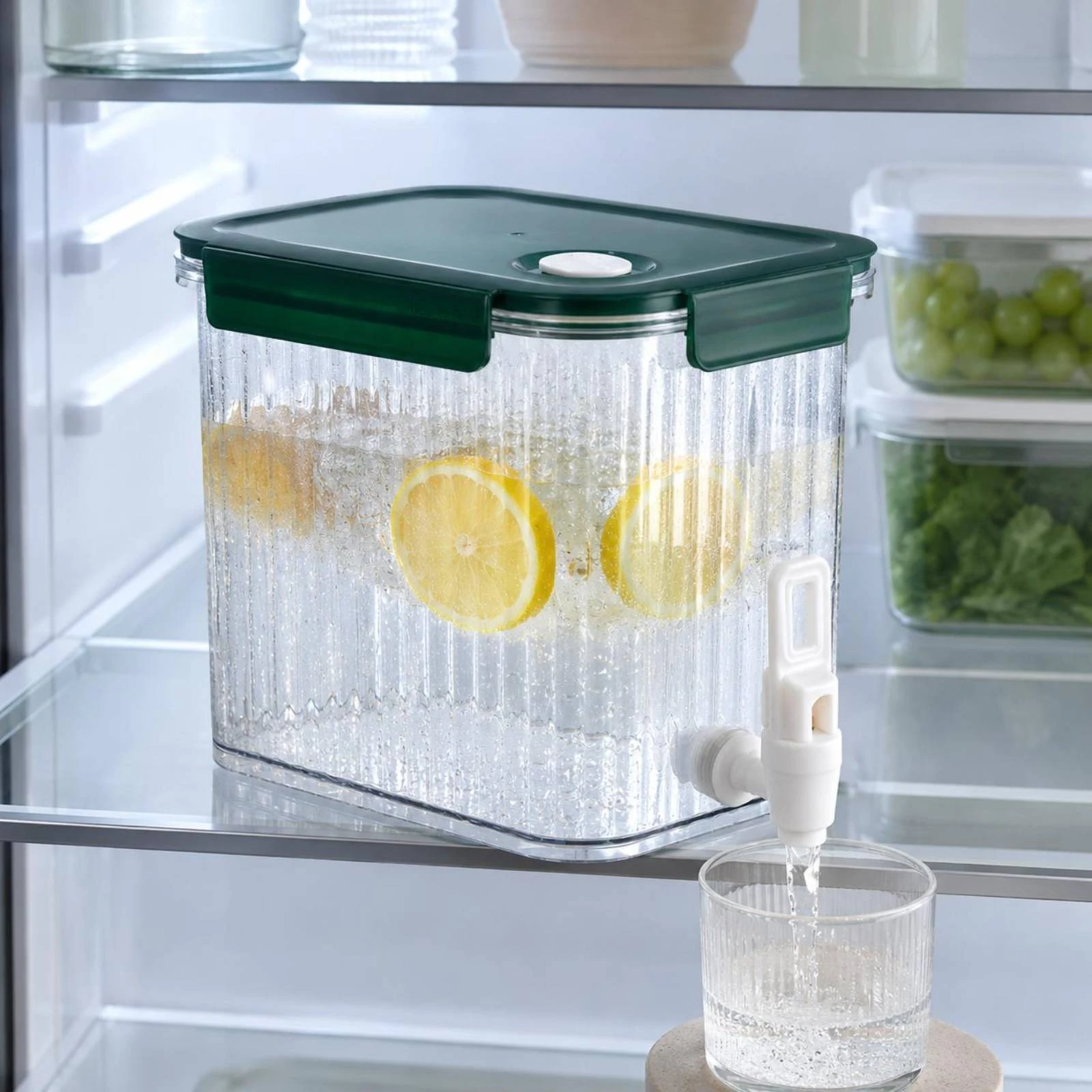 Refrigerator Drink Dispenser Leak-Resistant Clear Beverage Dispenser Household Liquid Container Silicone Gasket Ribbed