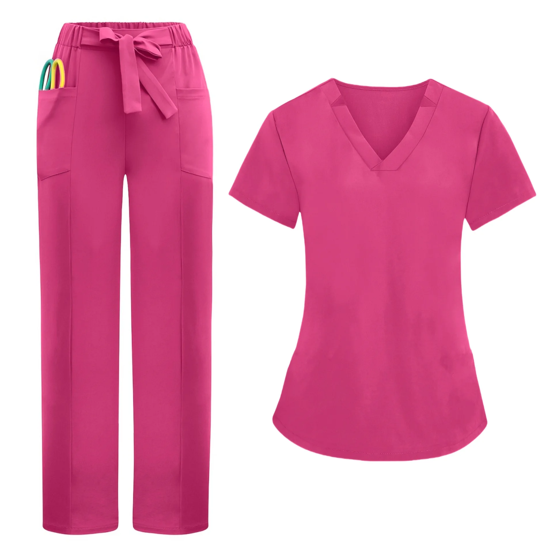 Women's Scrubs Set - Breathable Pure Color Fabric - Ideal for Doctors, Nurses & Operating Room Use