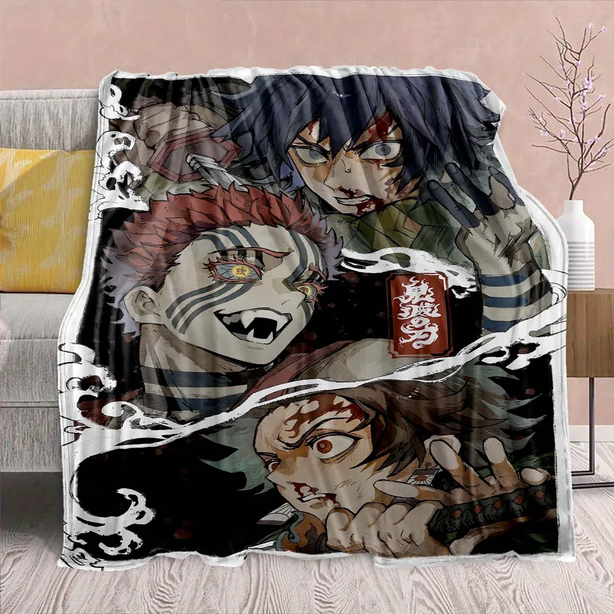 Demon Slayer Anime Flannel Blanket - Soft Warm Perfect for Sofa, Bedding Camping Travel Office Home Decor -QJY