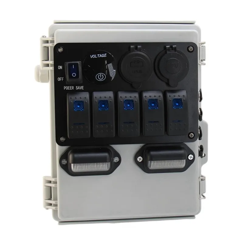Waterproof 12V Rocker Switch Box 5+ 4 Gang LED Toggle Switch Panel Power Outlet Ports With Breaker For Automotive RV Boat