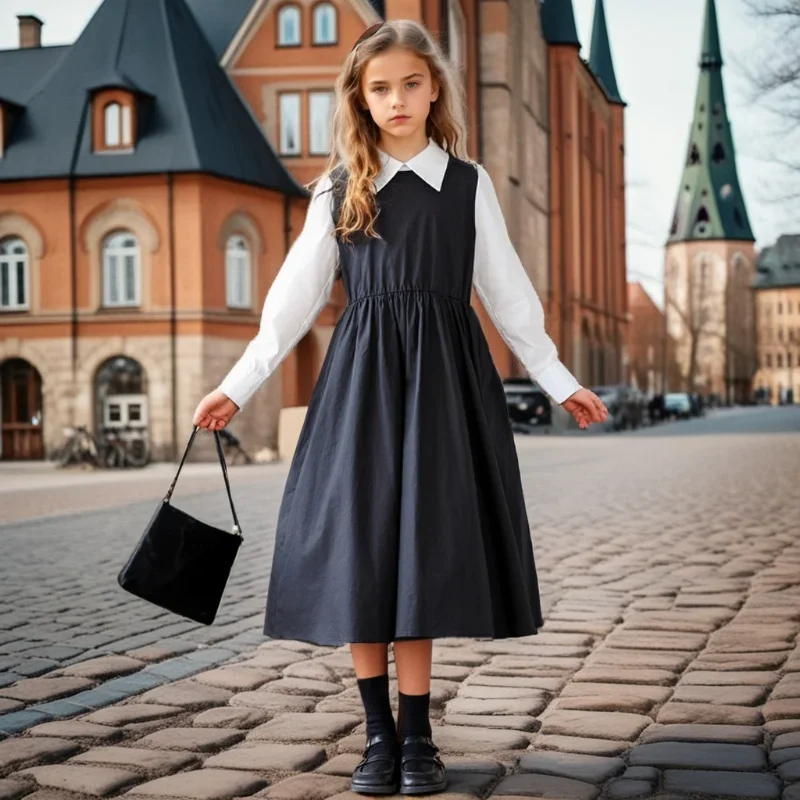 

2025 Spring Autumn School Girls Dress Long Sleeve Preppy Style Black White Shirt Patchwork Fake Two Pieces Kids Princess Dress