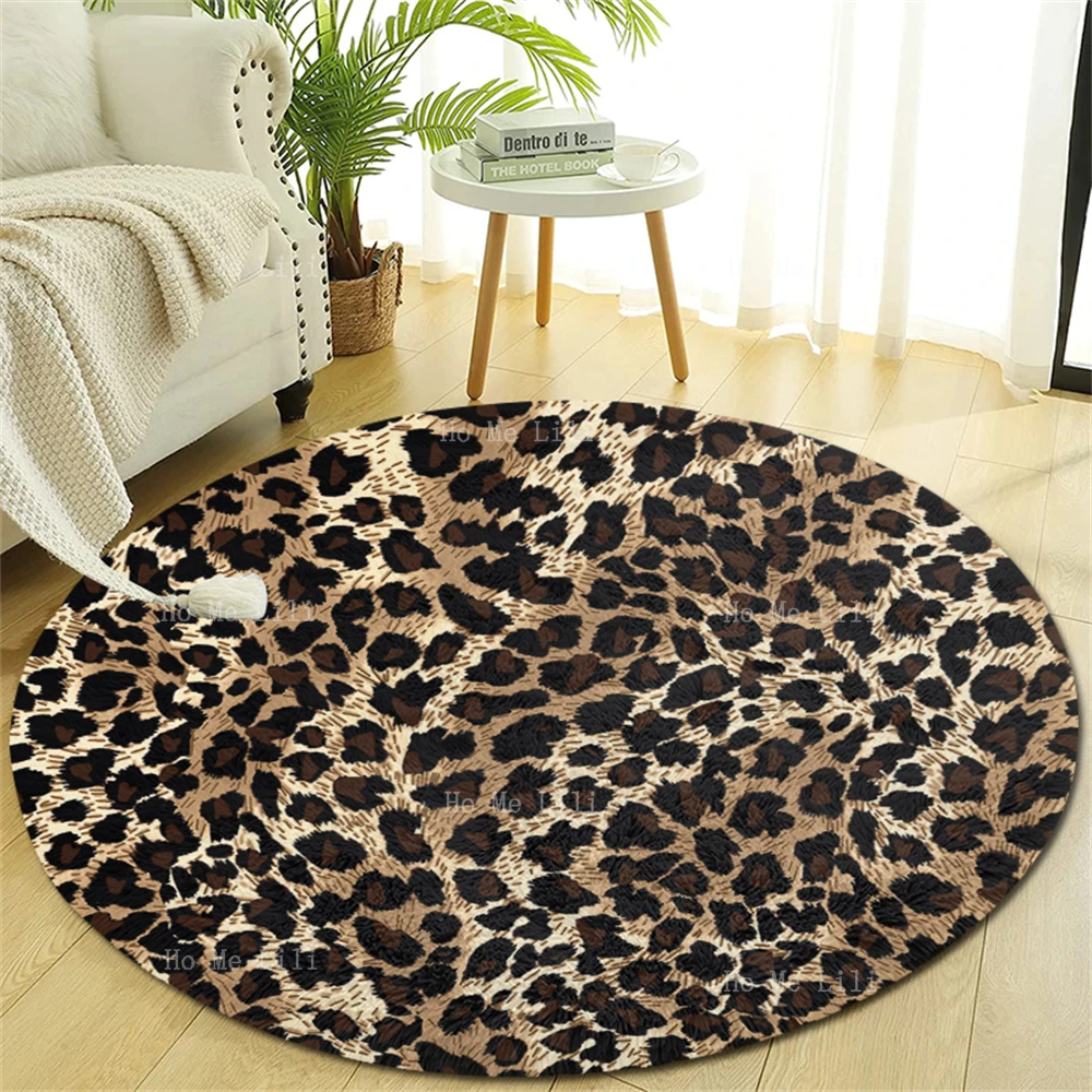 

Irregular Leopard Pattern Animal Skin Mid Century Modern Lines Retro Starbursts Classic Camouflage Repeated Texture Round Carpet