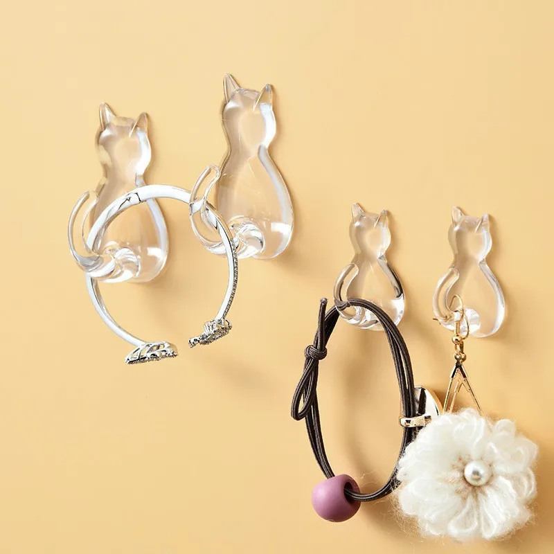 2 Pcs Hooks Cute Room Decor Cat Hook Wall Keychain Coat Hook Home Decoration Solid Colors Hook Hanger Kitchen Accessories