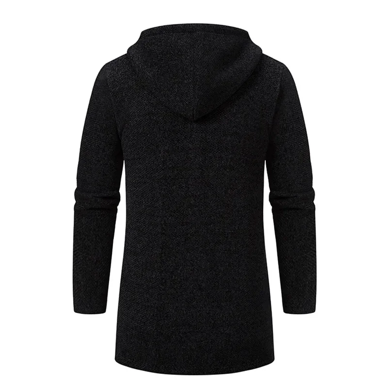 Winter Men's Sweater coat Knitted Hooded Cardigan Men Fleece Casaul Long Sweatercoat Solid Color Warm Cardigan Trench Outewear