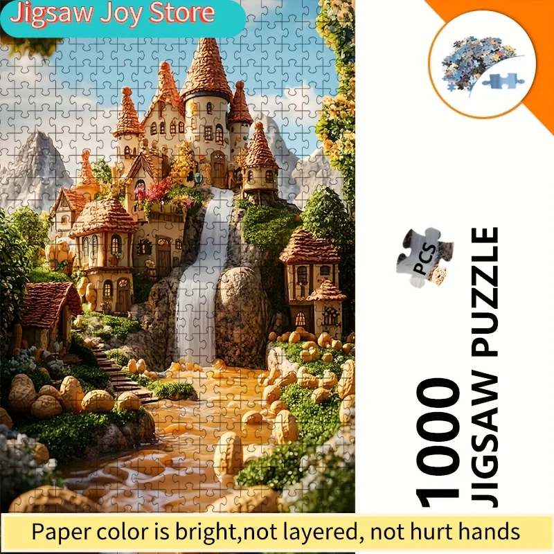 

A Puzzle - Castle Landscape with Waterfall, Advanced Challenge for Adults & Families, Largeigsaw Pieces for Easy Grip, DIY Hom