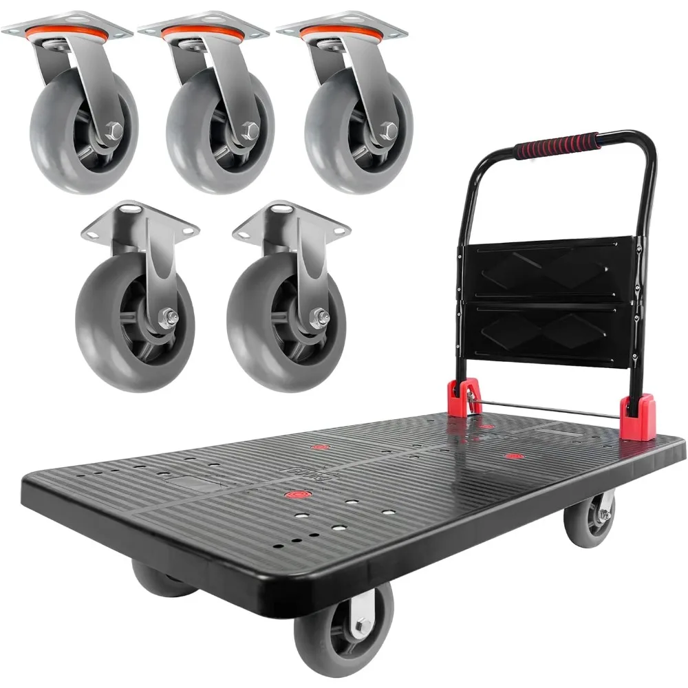 

Platform Truck Cart, Foldable Push Cart Dolly w/Five 360° Swivel 6'' Wheels, 1600LBS Capacity Heavy Duty Moving Platform