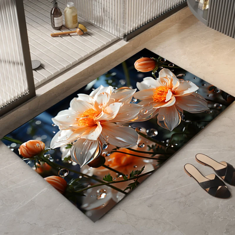 3D Flower Pattern Diatom Mud Bath Mat Super Absorbent Floor Rug Non Slip Shower Room Pad Mats Washable Toilet  Entrance Doormat