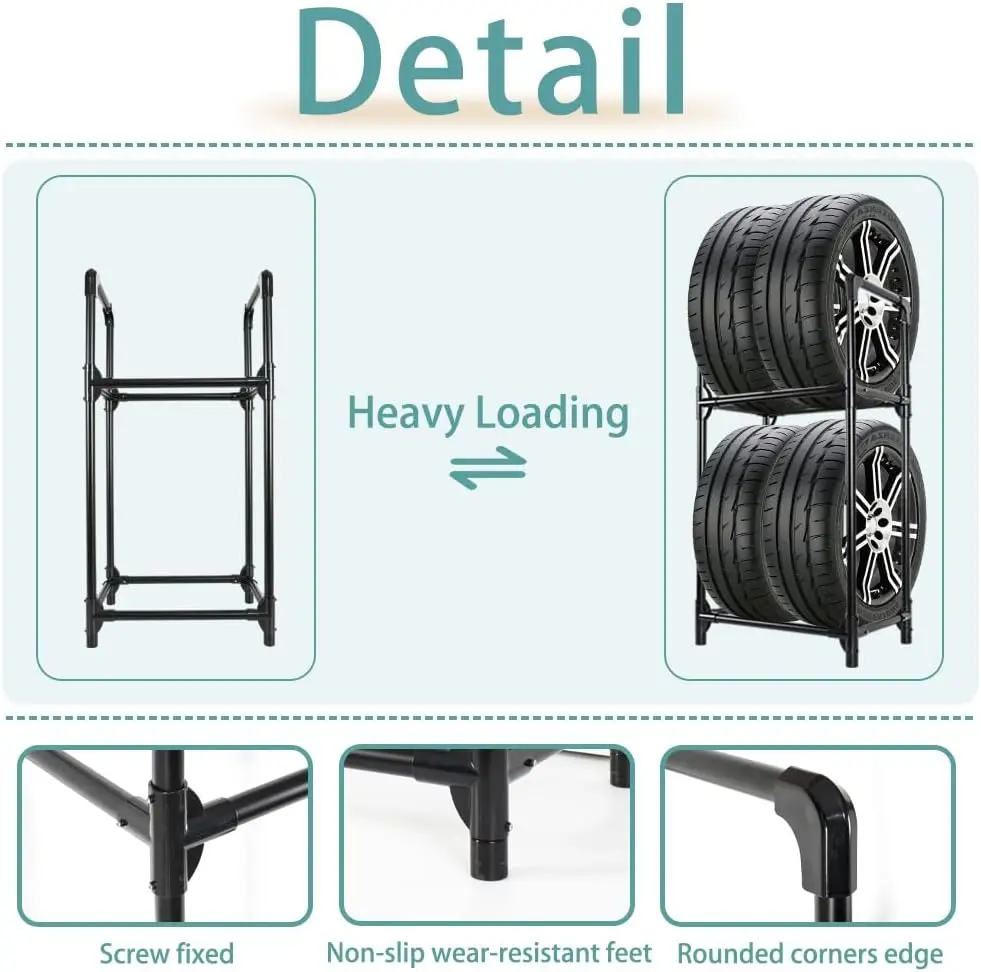 رف تخزين الإطارات منظم رف المرآب للاستخدام الداخلي والخارجي - أسود، 22.51 بوصة × 14.16 بوصة × 45.11 بوصة #4