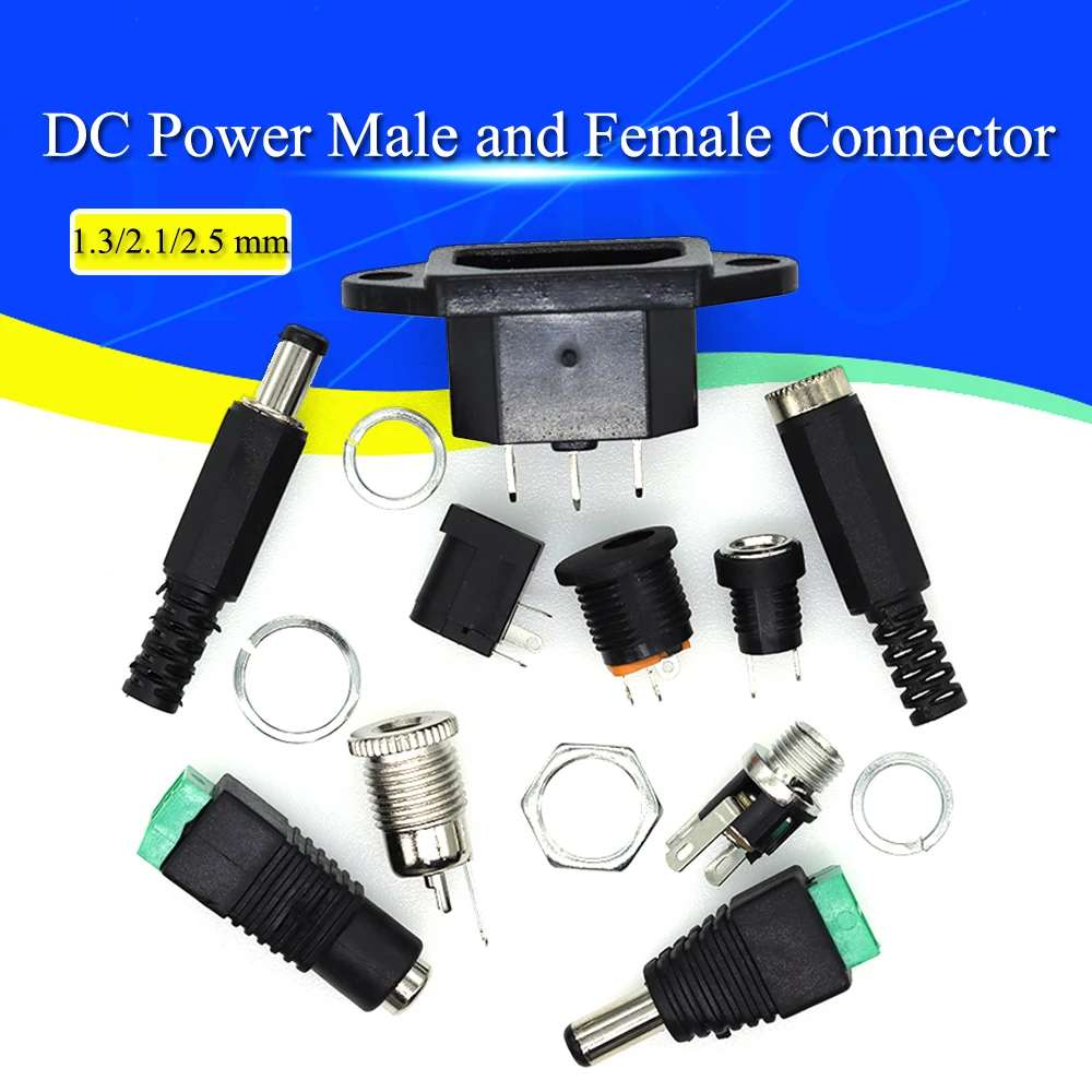 10PCS DC Power Connector pin 2.1x5.5mm Female Plug Jack + Male Plug Jack Socket Adapter PCB Mount DIY Adapter Connector 2.5X5.5