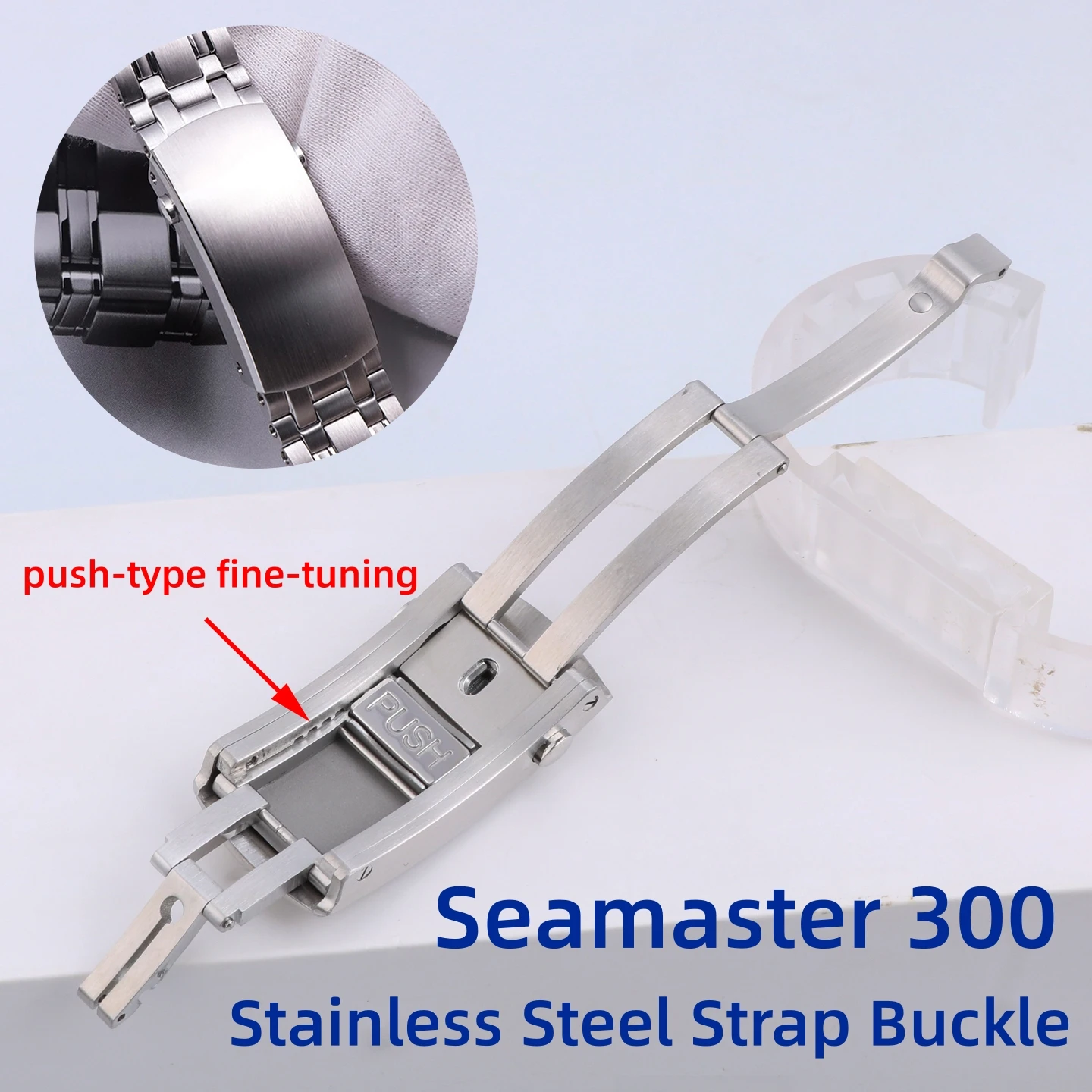 Solid Stainless Steel Folding Clasp For Omega Seamaster 300 watch strap folding buckle push-type fine-tuning Clasp Replace parts