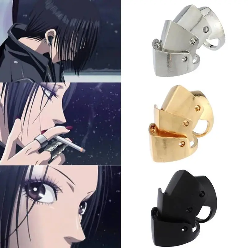 Anime Punk Style Fashion Simple Geometric Metal Texture Armor Finger Activity Ring Hand Jewelry Joint Ring