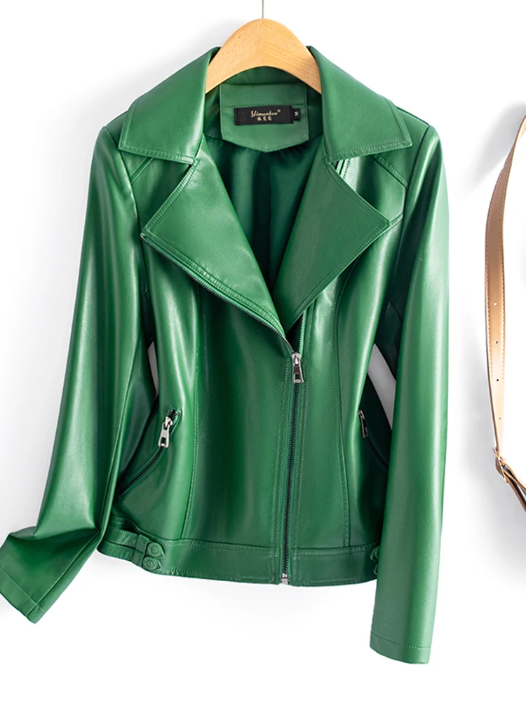 Giacca in Vera Pelle Haining da Donna, Modello Slim Fit, Taglie Grandi, in Pelle di Pecora, Nuovo Arrivo Primavera Autunno con Cerniera