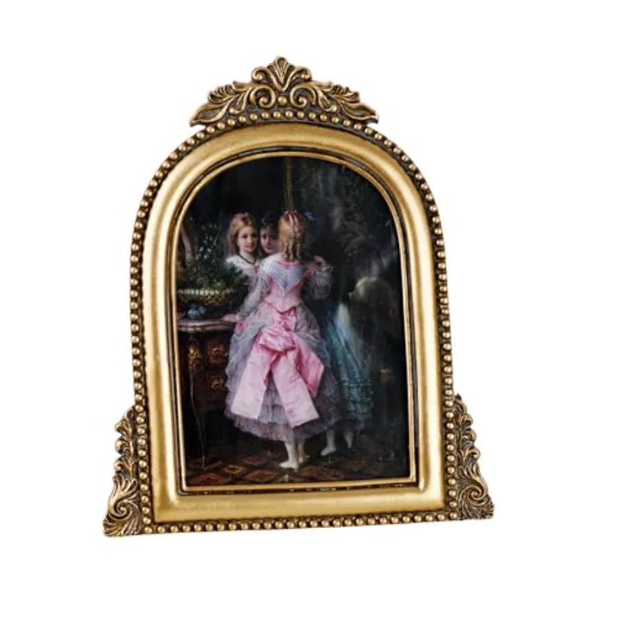 

Ornate Arched Picture Frames, Vintage Gold Hand-Crafted Resin Photo Frame with Easel for Tabletop and Wall