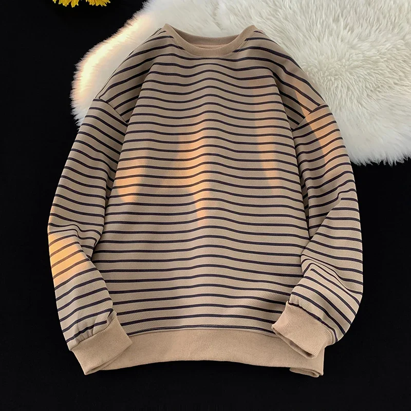 Men's Tri-color Striped Sweatshirt American Classic Style Retro Casual Round Neck Top Unisex College Style Trendy Menswear