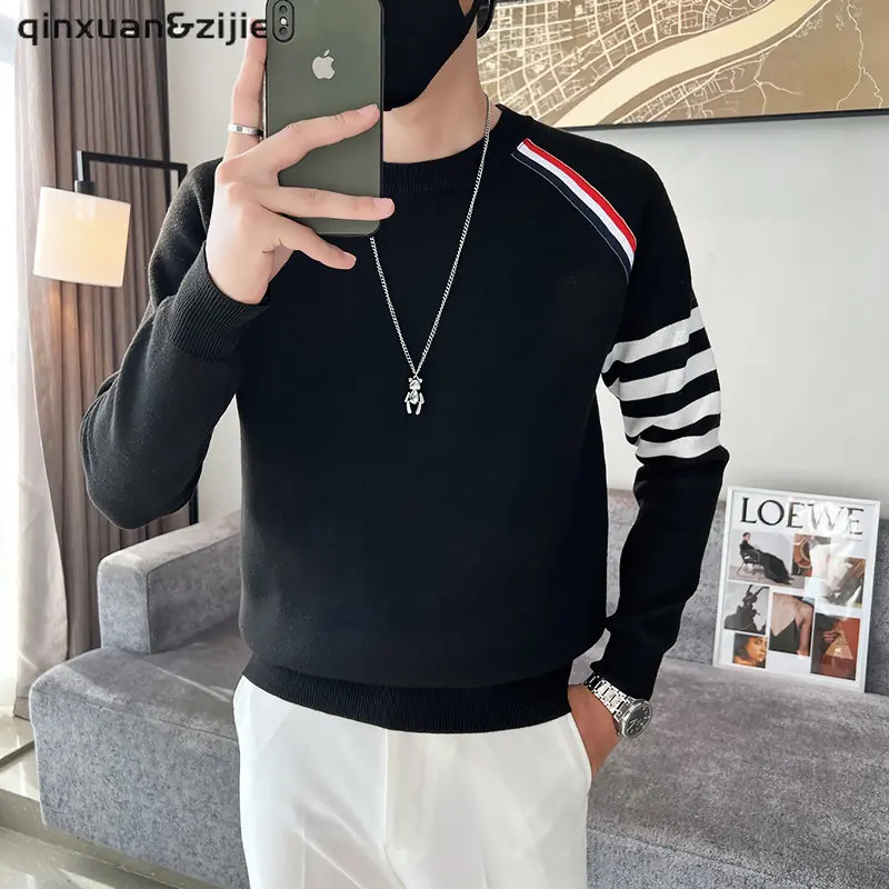 Men Women Knitted Sweater Korean Autumn O-neck Long Sleeve With Striped Warm Pullover Male Streetwear Mens Clothes