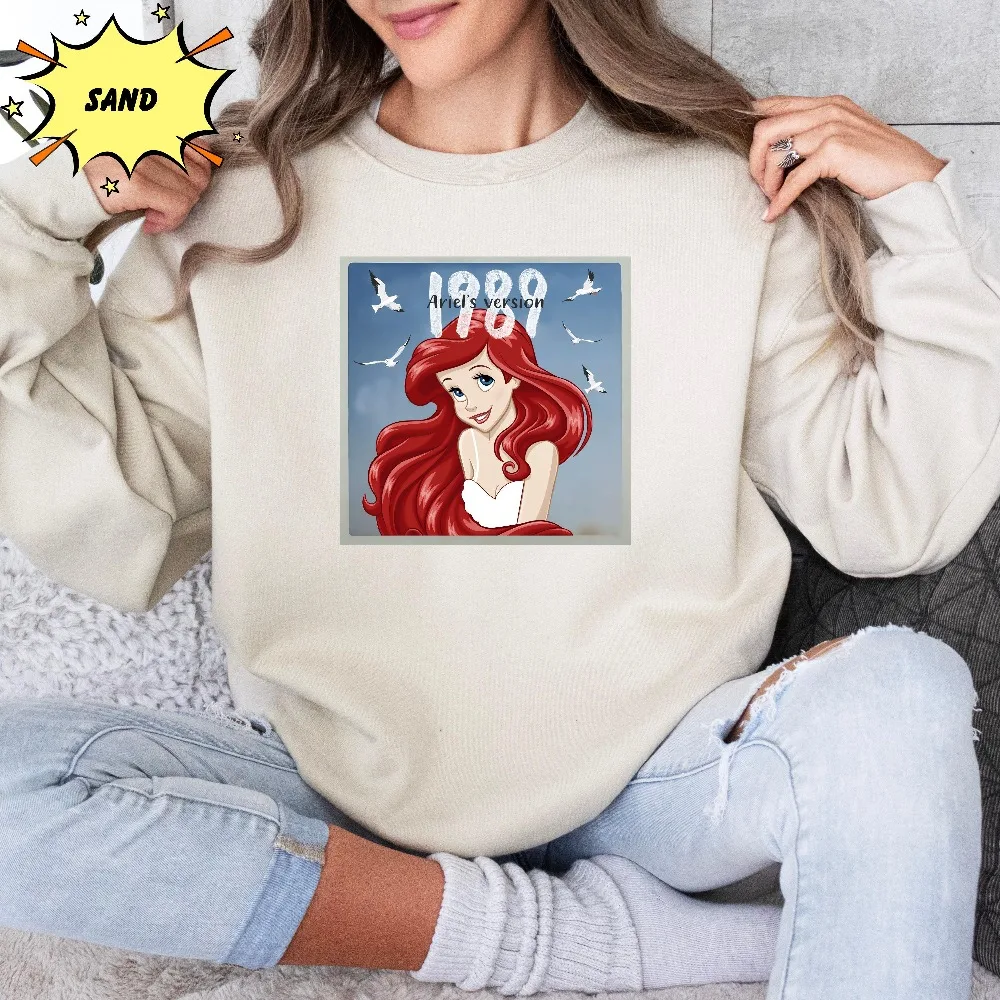 قميص إصدار أرييل 1989، سويت شيرت حورية البحر الصغير المضحك، بلوفر برقبة دائرية للفتيات من ديزني للسفر في الخريف/الشتاء