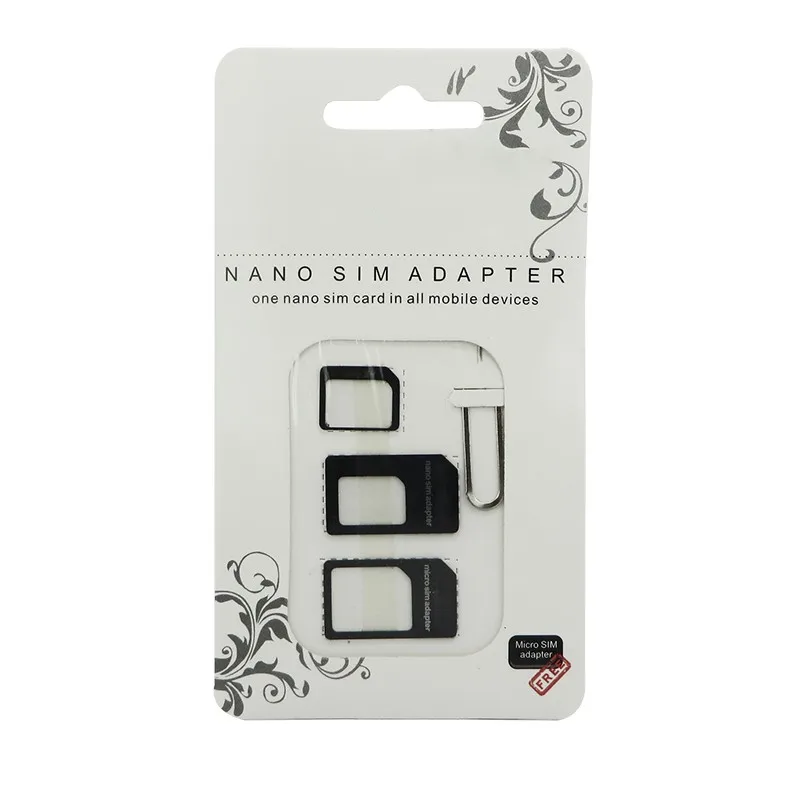 Adaptador de tarjeta Nano Micro SIM 4 en 1, Pin de expulsión para iPhone 7, 6, 6S Plus, 5, 4, Samsung, Huawei y teléfonos HTC, 500 set/lote