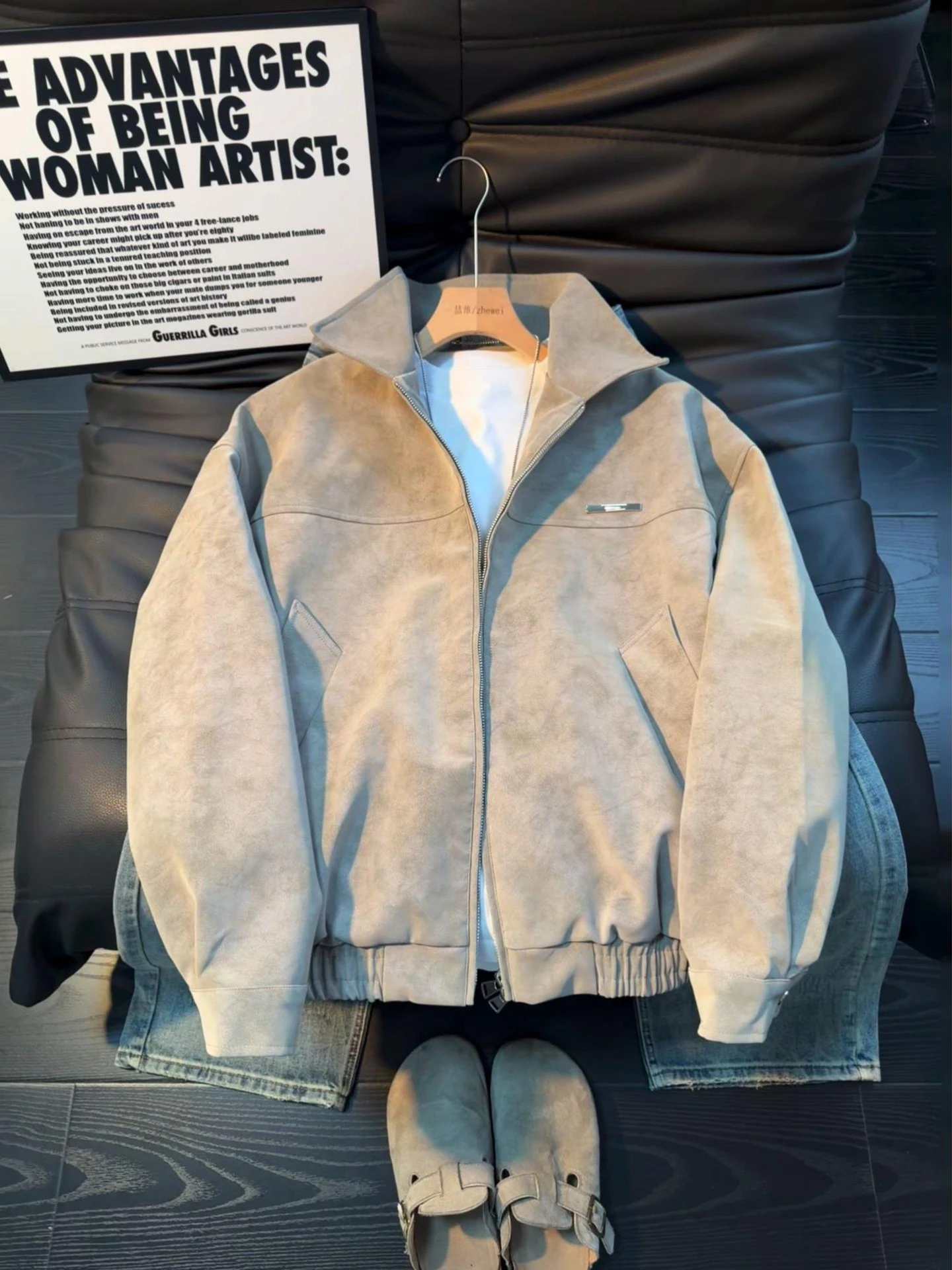 

Мужская куртка из искусственной кожи в американском ретро-стиле с эффектом тай-дай, весенне-осенняя, модная, брендовая, с отложным воротником, мотоциклетная куртка Haome B...