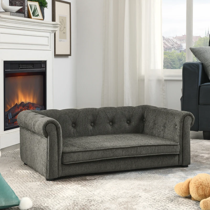 Pet Sofa with Arc shaped Backrest and Armrests Contemporary Rectangular Pet Sofa Crafted From Breathable Linen
