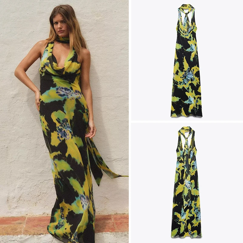 

Sexy Thin Scarf Printed Long Dr New Summer Women's Wear 2025 Ethnic Stage Costume Lightweight Faionable Gown