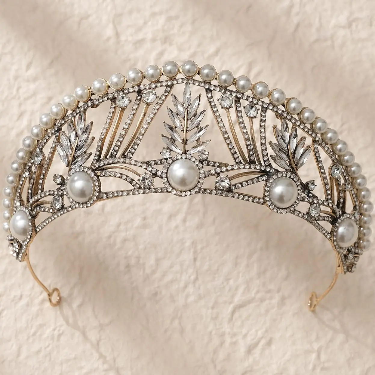 DIEZI Vintage Baroque Pearl Tiara Crown For Women Headwear Wedding Dress Elegant Queen Bridal Bride Crystal Crown Headband