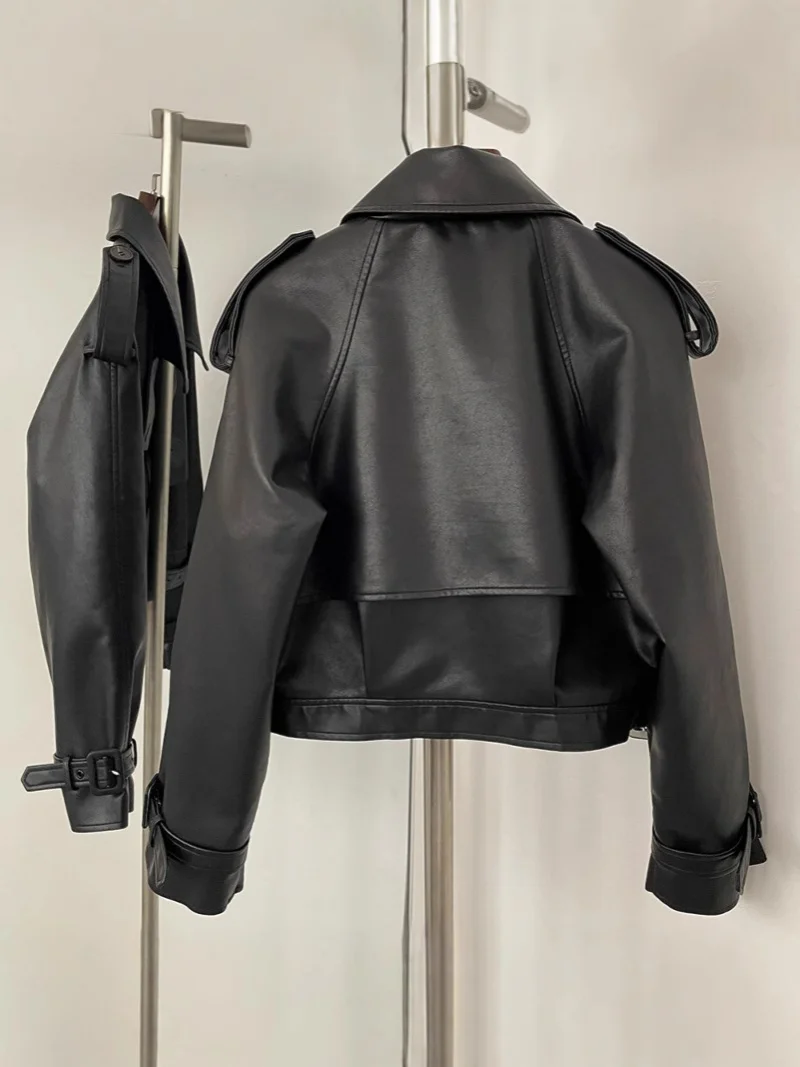 Women's High-Quality Leather Jacket 2025 Fashion Versatile Trendy Motorcycle Style Coat for All Seasons