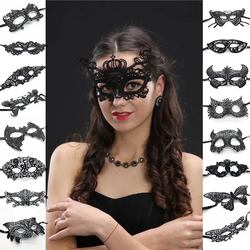 New in Sexy Women's Lace Eye Mask for Carnival Halloween Masquerade Half Face Party Mask Cosplay Festive Supplies Black