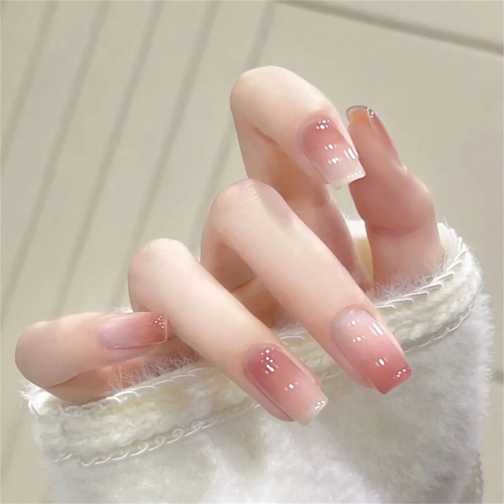 Clear Pink Gradients Press on Nails Natural Unbreakable Nail Simple Wear for Stage Performance Wear