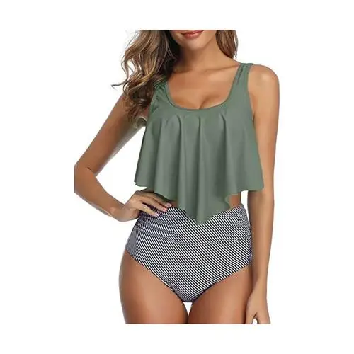 

Женский купальник-бикини из двух частей, топ с рюшами и высокой талией, модный бассейн, нет имени бренда, предоставлена