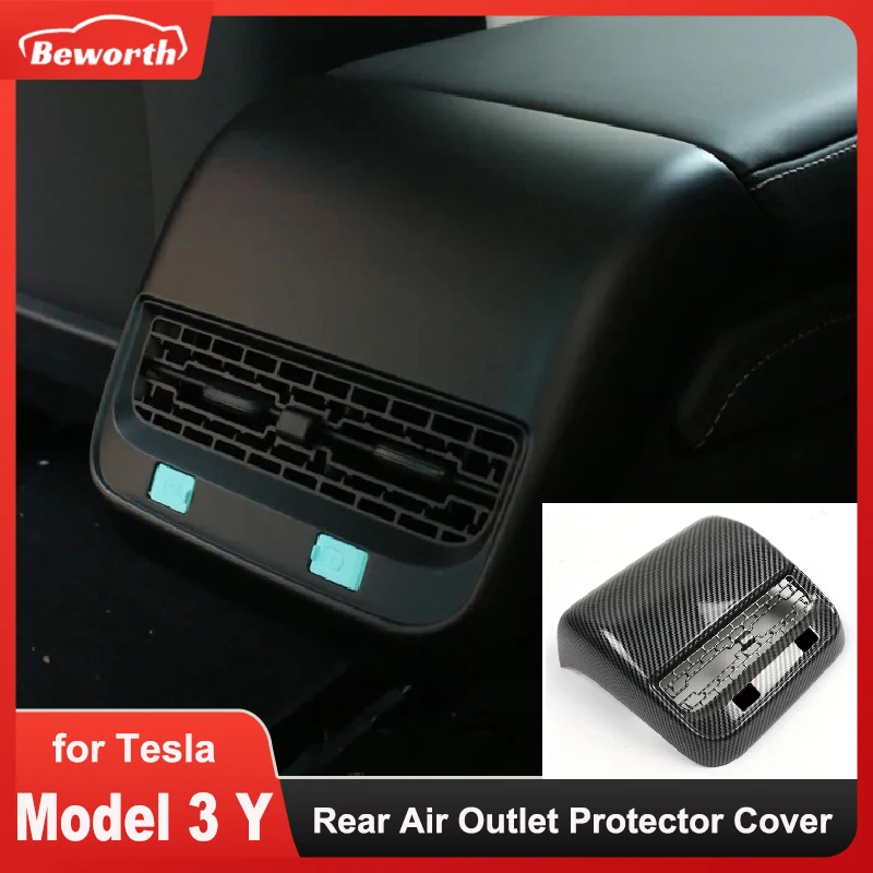 Rear Air Outlet Cover for Tesla Model Y 3 Exhaust Vent Full Cover with Silicone Anti-dust Cap Carbon Fiber Interior Accessories