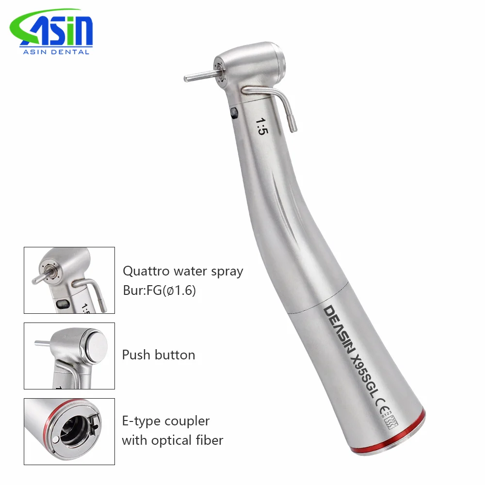 Dental Surgical Material 1:5 Increasing LED Contra Angle Handpiece With External Irrigation Water For Implant