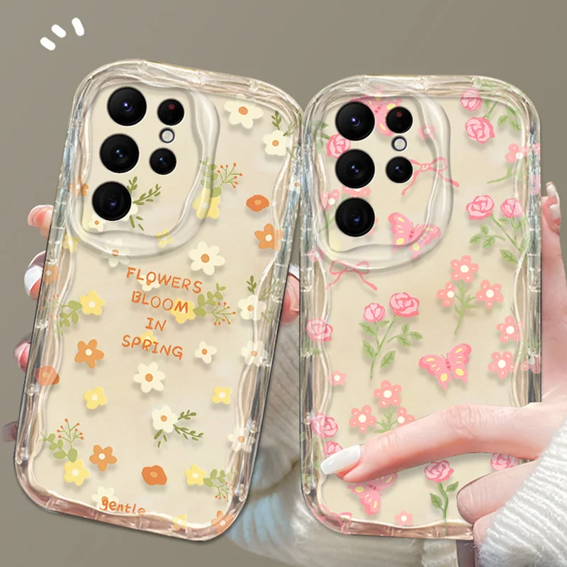 Colorful Flowers Clear 3D Wave Case For Samsung Galaxy S24 Ultra S23 S22 Plus S21 S20 FE A25 A55 A35 A15 A05 A05S Silicone Cover