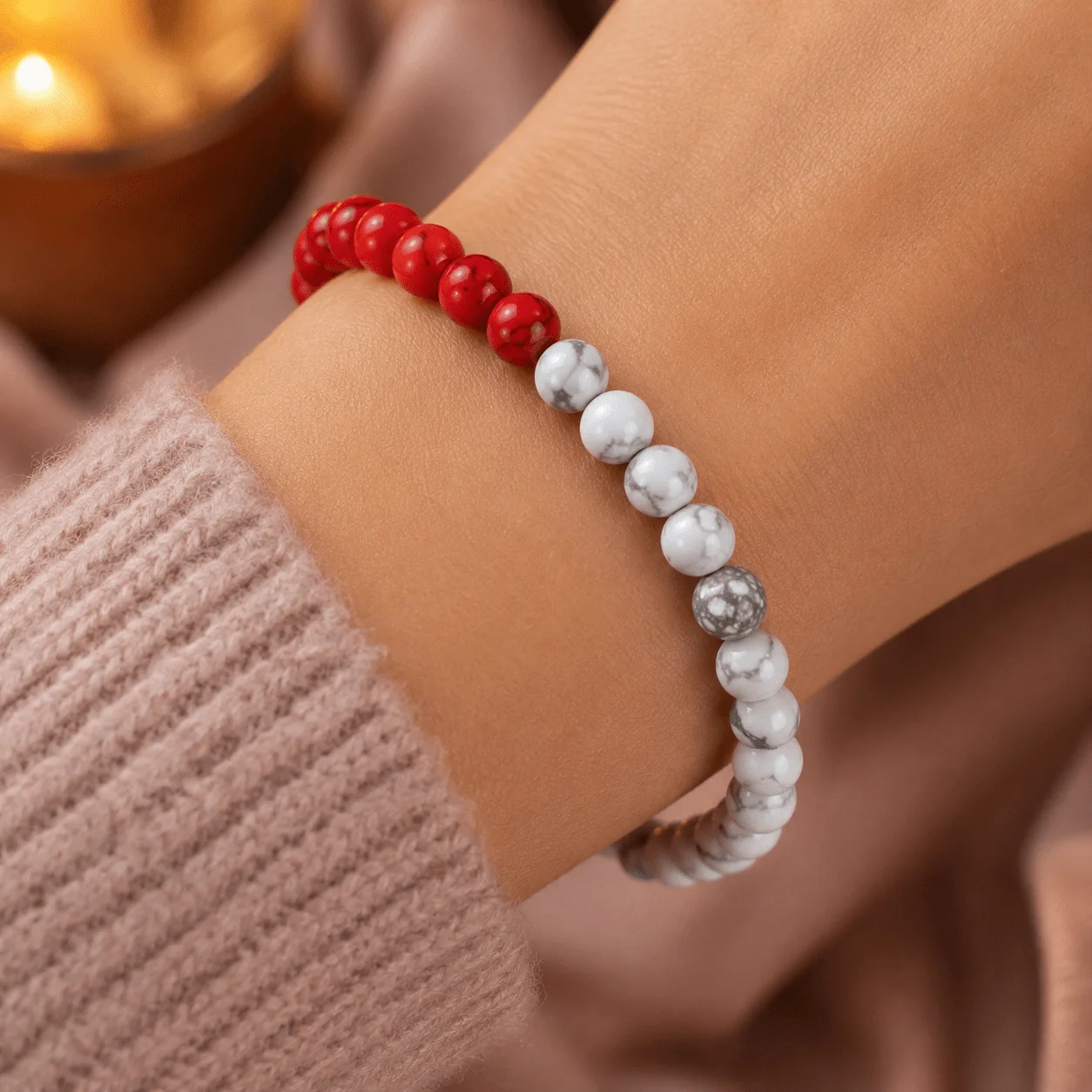 This Red and White Beaded Stretch Bracelet Is Perfect for Versatile Everyday Wear and Makes an Excellent Gift.