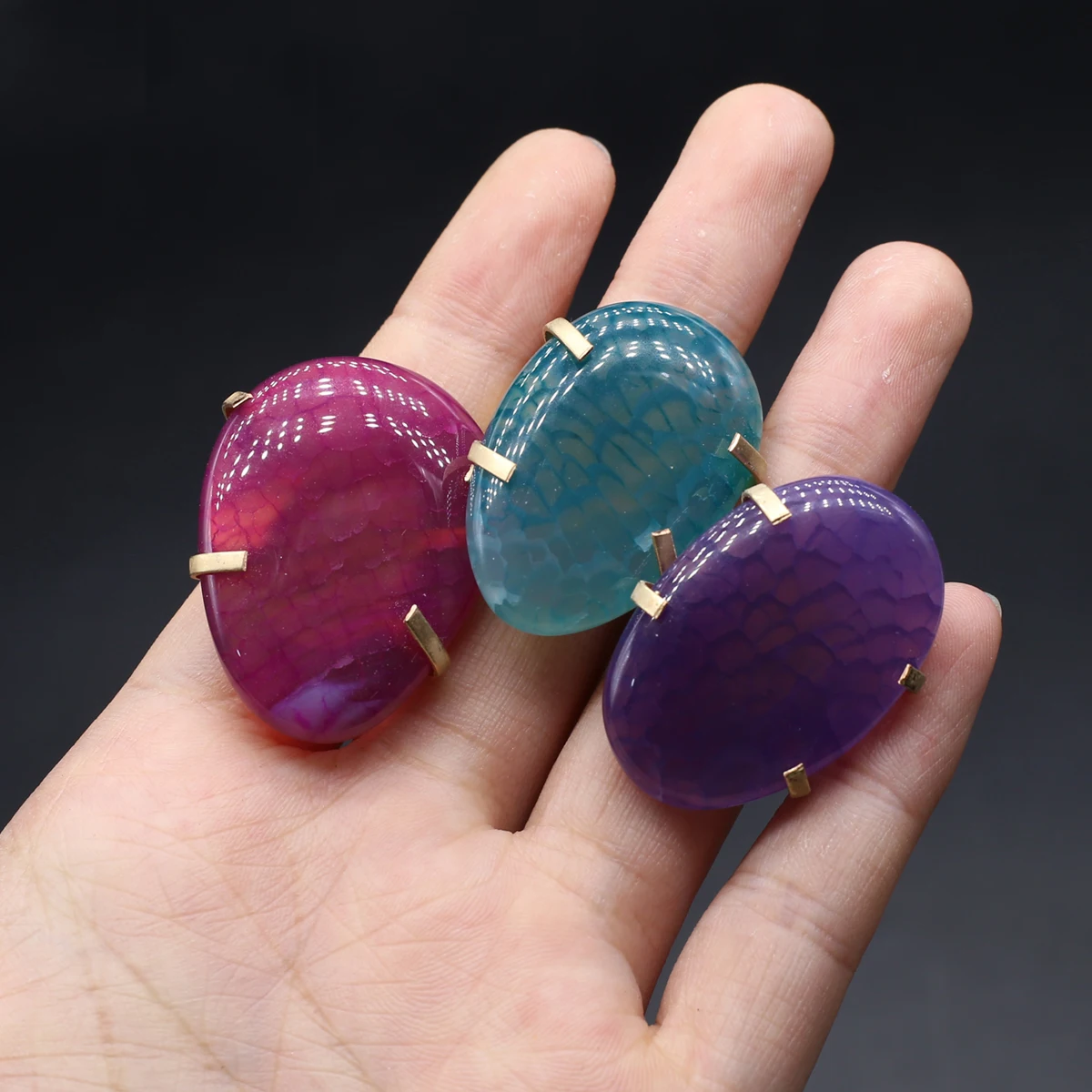 

Exquisite Natural Stone Rings Oval Shape Agates Open Finger Rings Adjustable for Women Men Party Wedding Jewelry 25x20mm