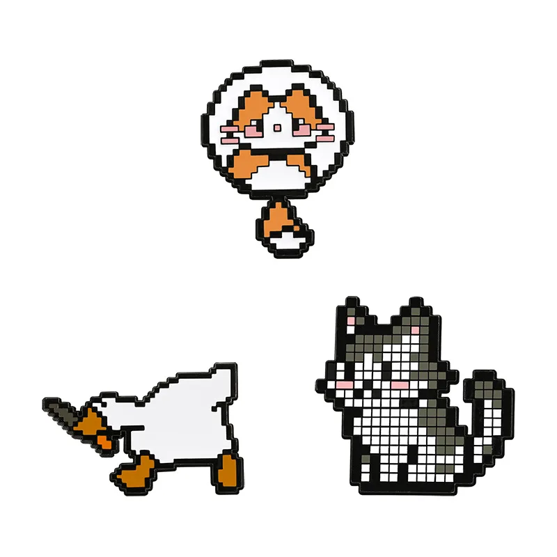 Cartoon Pixel Style Animal Brooches Cute Schoolbag Decorations Duck Dog Cat Alloy Badges Clothing Accessories Pins Gifts