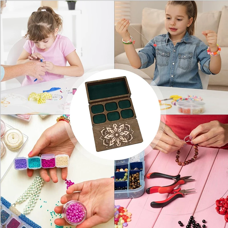 Bead Boards For Jewelry Making Wooden Sorting Tray Bead Storage Organize With Lid Magnet Needle Holder For Arts & Crafts Storage