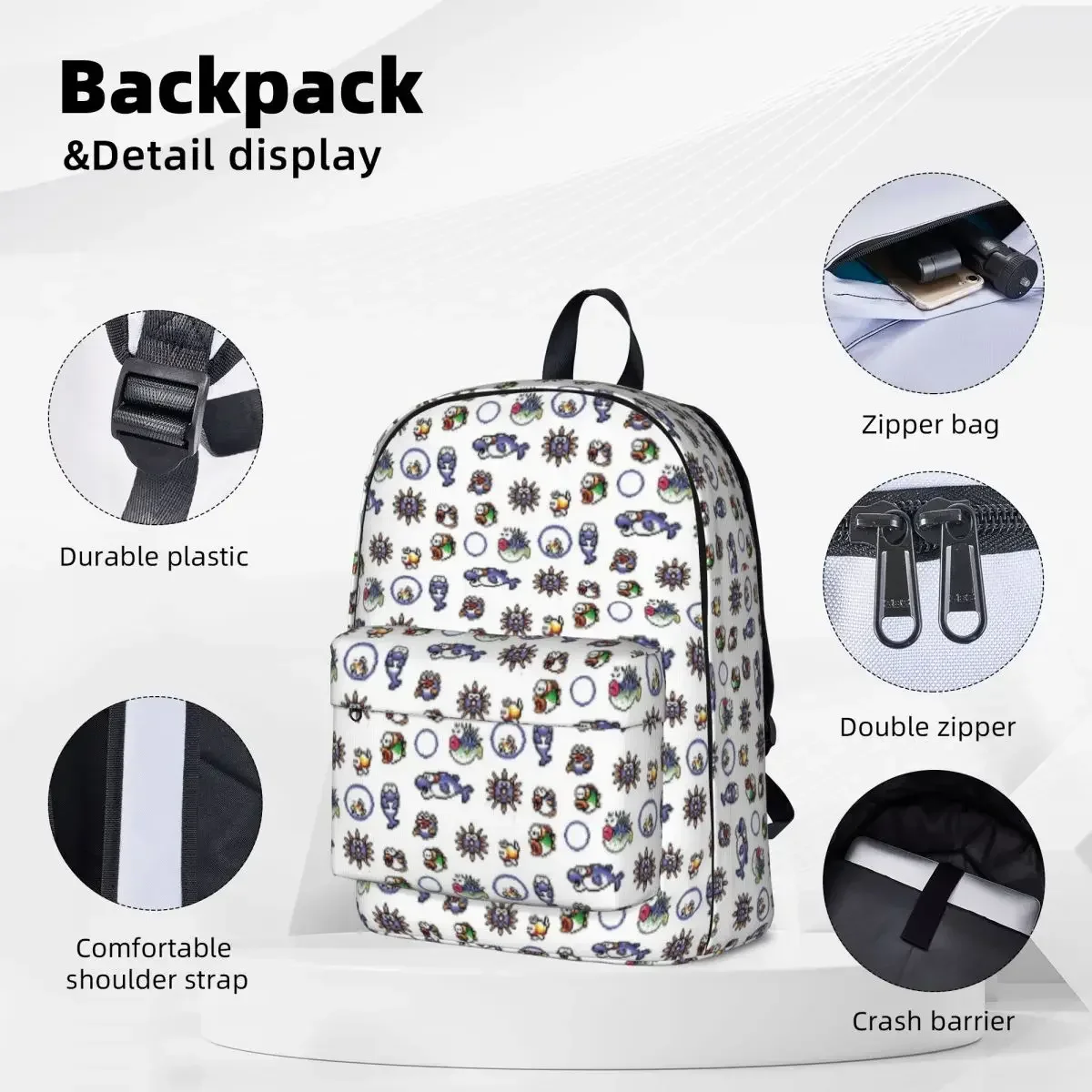 Underwater Enemies 16 Bit Backpacks Boy Girl Bookbag Children School Bag Cartoon Laptop Rucksack Shoulder Bag Large Capacity