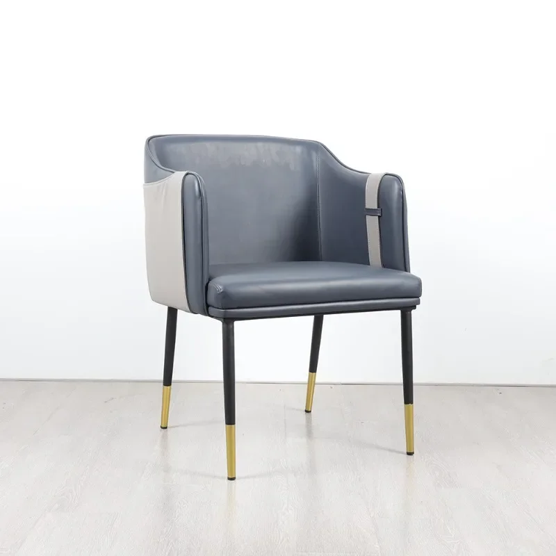 Italian light luxury dining chair, hotel cafe leisure negotiation chair, leather armrest back chair