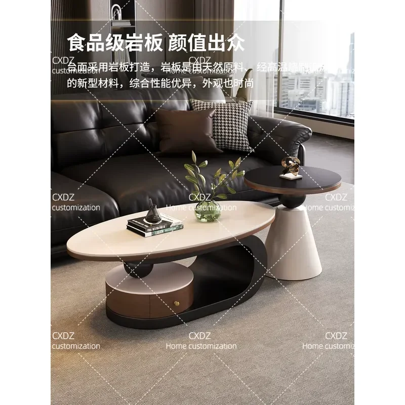 Yiyou Chinese antique rock slab coffee table combination 2026 new oval small apartment living room home advanced storage