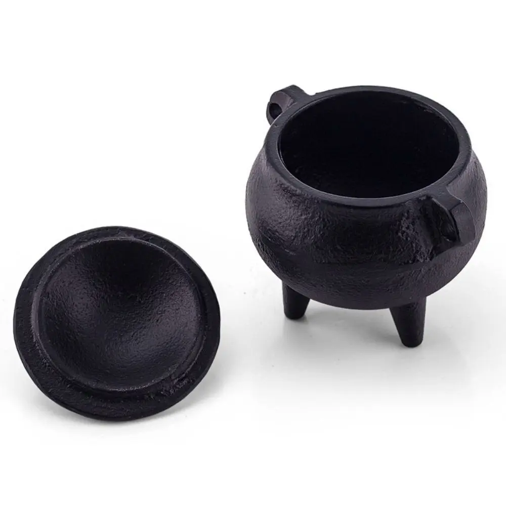 Cast Iron Incense Burner Removable Lid Side Ring Handles Cauldron Censer Vintage Style Stable Tripod Incense Stove Aromatherapy