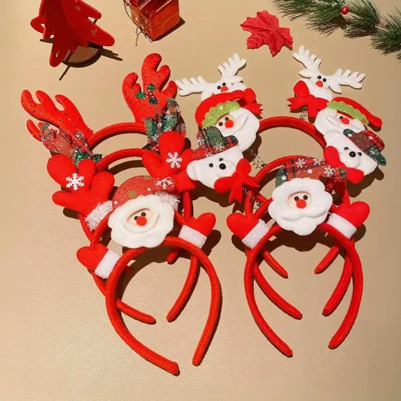 5 Stück Weihnachts-Haarbänder mit Rentier-, Schneemann- und Weihnachtsmann-Motiven, Neujahrs-Haaraccessoires, Geschenk für Mädchen – Detail 6