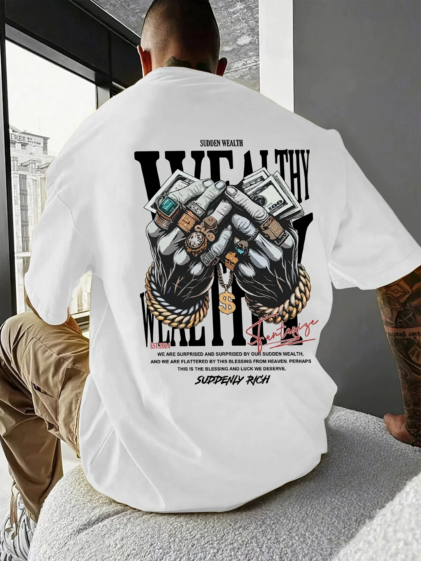 

Men's 100% cotton T-shirt unique attitude personality printed T-shirt summer casual loose hip-hop street short-sleeved top